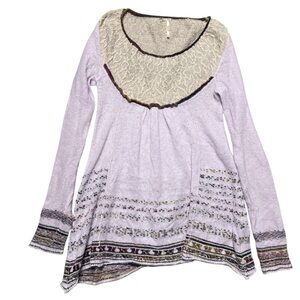 Free People Cottage Wool Blend Lace Tunic Sweater Lightweight Purple XS/S